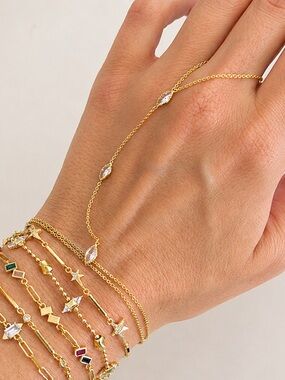 3/$40 14K Gold Plated Hand Chain Dainty Crystal Finger Bracelet Slave Bracelet